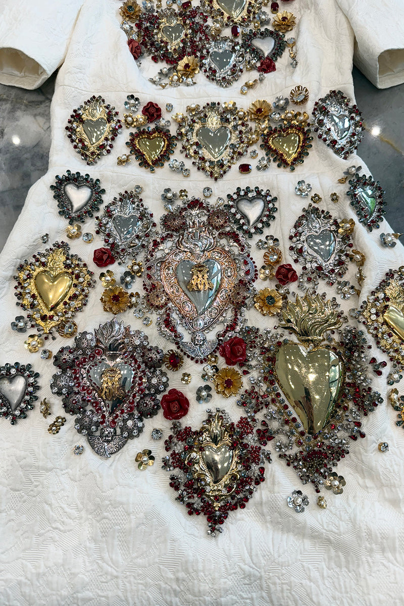 Spring 2015 Dolce & Gabbana Runway Look 48 Silk Brocade Mini Dress w Elaborate Front Embellishments