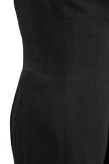 Fantastic c.1983 Thierry Mugler Black Raw Silk Vertical Panel Dress w Car Wash Hem & Silk Chiffon