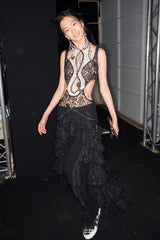 Exquisite Spring 2016 Alexander McQueen by Sarah Burton Runway Look 34 Black & White Lace Cut Out Dress