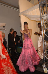 Exceptional Spring 2004 Oscar de la Renta Runway Look 39 Strapless Pink Silk w Black Embroidery & Beads
