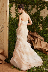 Divine Spring 2017 Carolina Herrera Palest Peach Ivory Silk Organza & Silk Net Strapless Ruffled Wedding Dress