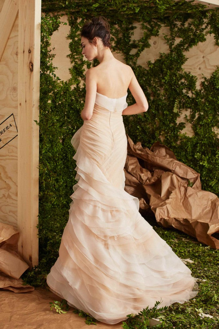 Divine Spring 2017 Carolina Herrera Palest Peach Ivory Silk Organza & Silk Net Strapless Ruffled Wedding Dress