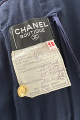 Very Rare Fall 1986 Chanel by Karl Lagerfeld Blue & Gold Strapless w Removable Sleeves