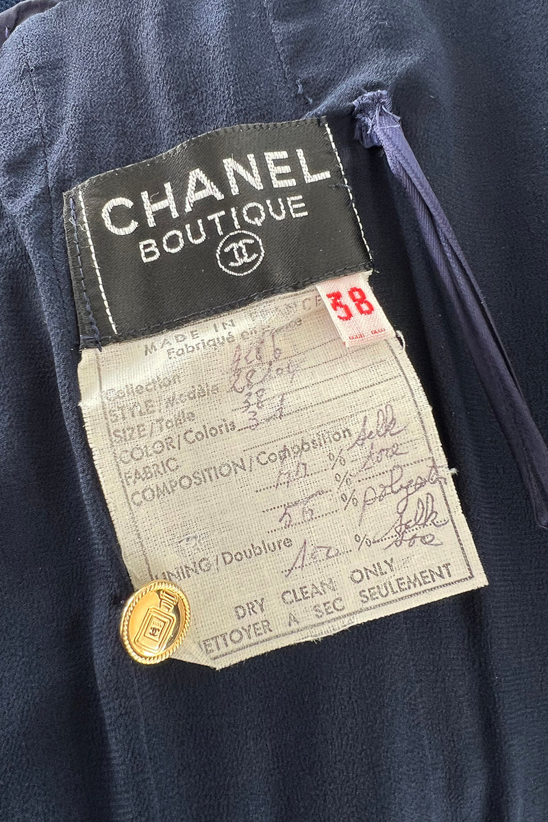 Very Rare Fall 1986 Chanel by Karl Lagerfeld Blue & Gold Strapless w Removable Sleeves