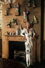 Fantastic Spring 1982 Yves Saint Laurent Haute Couture Runway Unlabeled Black & White Print Plunge Dress