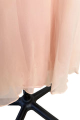 Prettiest 1960s Unlabeled Pale Pink Strapless Dress w Silk Chiffon & Flower Detailed Bodice