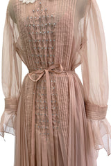 Fall 2020 Gucci by Alessandro Michele Runway Look 29 Dusty Pink Silk Dress & Skirt Overlay Set