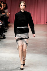 Ethereal Spring 2011 Nina Ricci by Peter Copping Black Silk Chiffon & Ivory Lace Plunge Dress