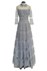 2018 Christian Dior by Maria Grazia Chiuri Silver Grey Net and Banded Lace Dress w Silk Slip