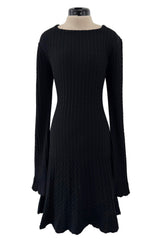 Fantastic 1990s Azzedine Alaia Ribed Black Knit Mini Dress w Flared Skirt & Inner Boy Shorts