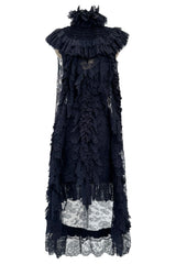 Extraordinary Fall 2008 Chanel by Karl Lagerfeld Blue Lace & Chiffon Dress & Cape Set