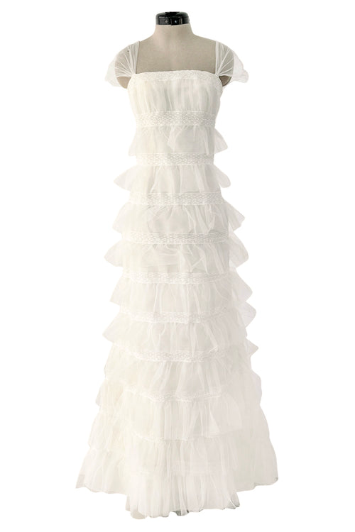 Dreamiest 2005 Blumarine Sposa Ivory Sulk & Tulle Ruffled Wedding Dress w Lace & Beading