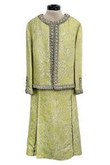 Fall 1966 Chanel Haute Couture by Coco Chanel Pale Green Metallic Lame Dress & Jacket Set
