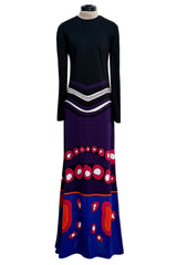 Fantastic Spring 1970 Louis Feraud Easy-to-Wear Printed Purple & Pink on Black Jersey Dress