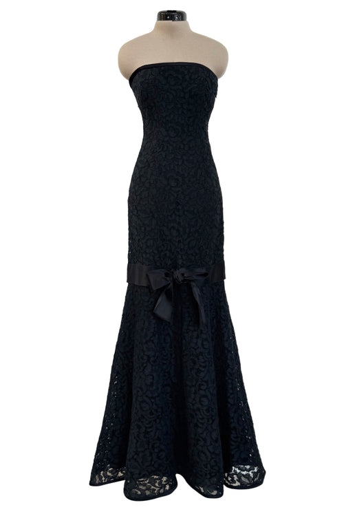 Spring 1987 Yves Saint Laurent Numbered Haute Couture Strapless Black Handmade Lace Dress