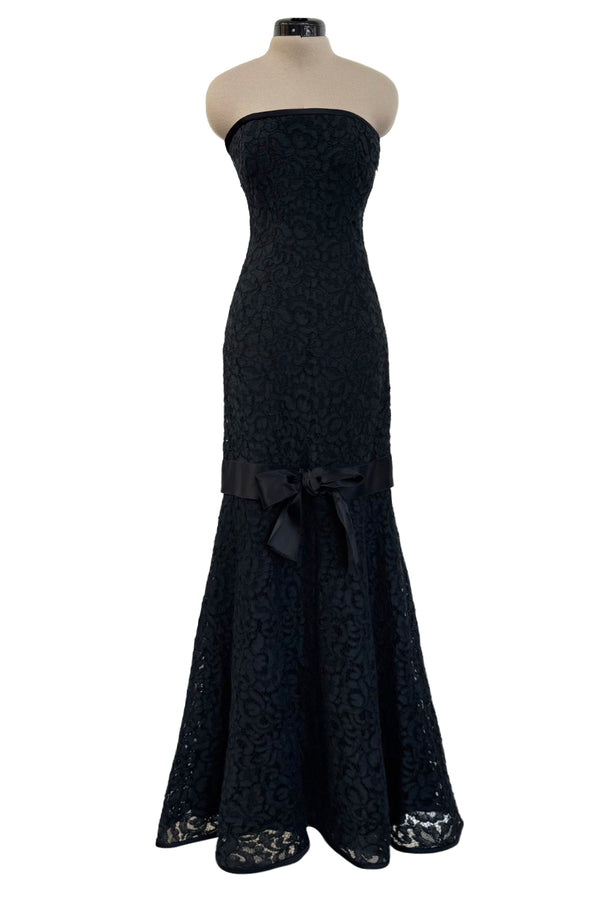 Spring 1987 Yves Saint Laurent Numbered Haute Couture Strapless Black Handmade Lace Dress