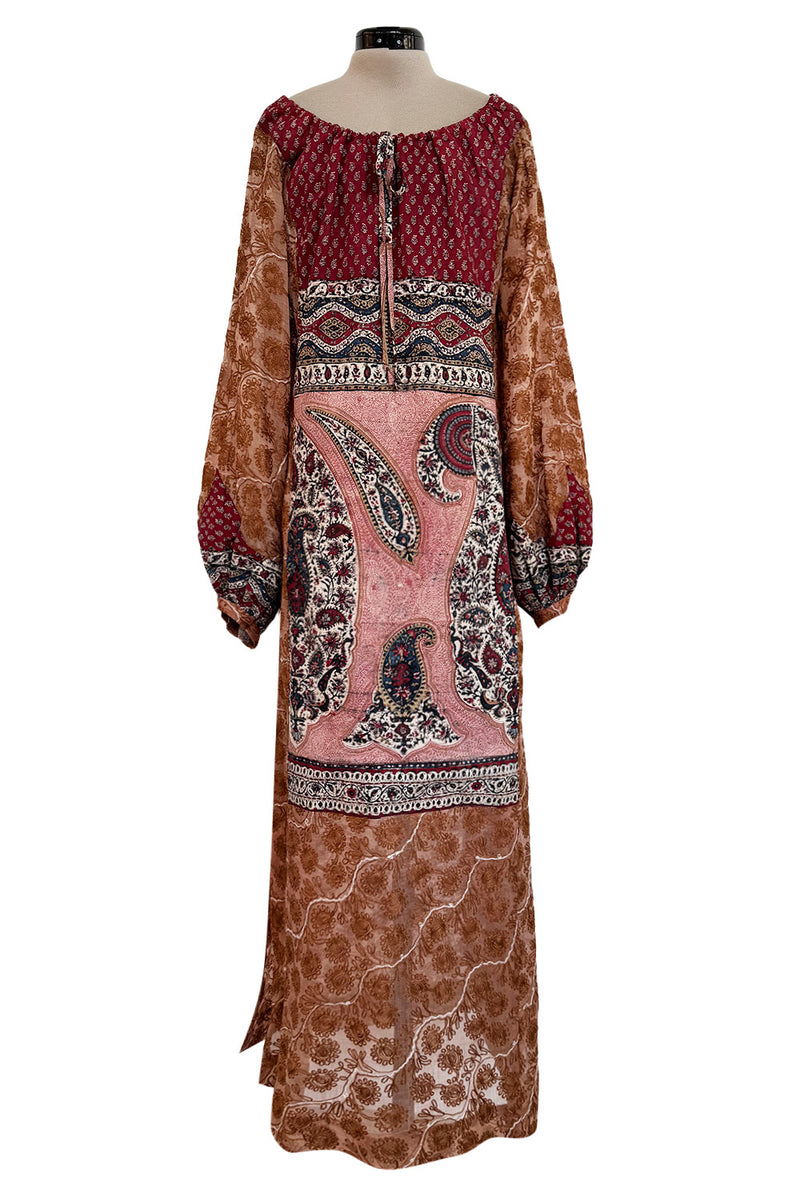 Rare 1969 Thea Porter Runway Embroidered Organza & Hand Screened Cotto Shrimpton Couture Rare 1969 Thea Porter Runway Embroidered Organza & Hand Screened Cotto Shrimpton Couture