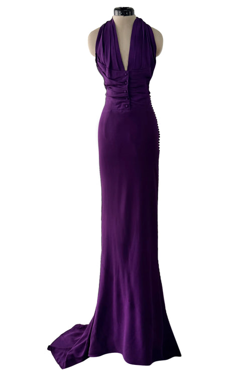 Beautiful Resort 2009 Christian Dior by John Galliano Purple Bias Silk Crepe Dress w Plunge Front & Train