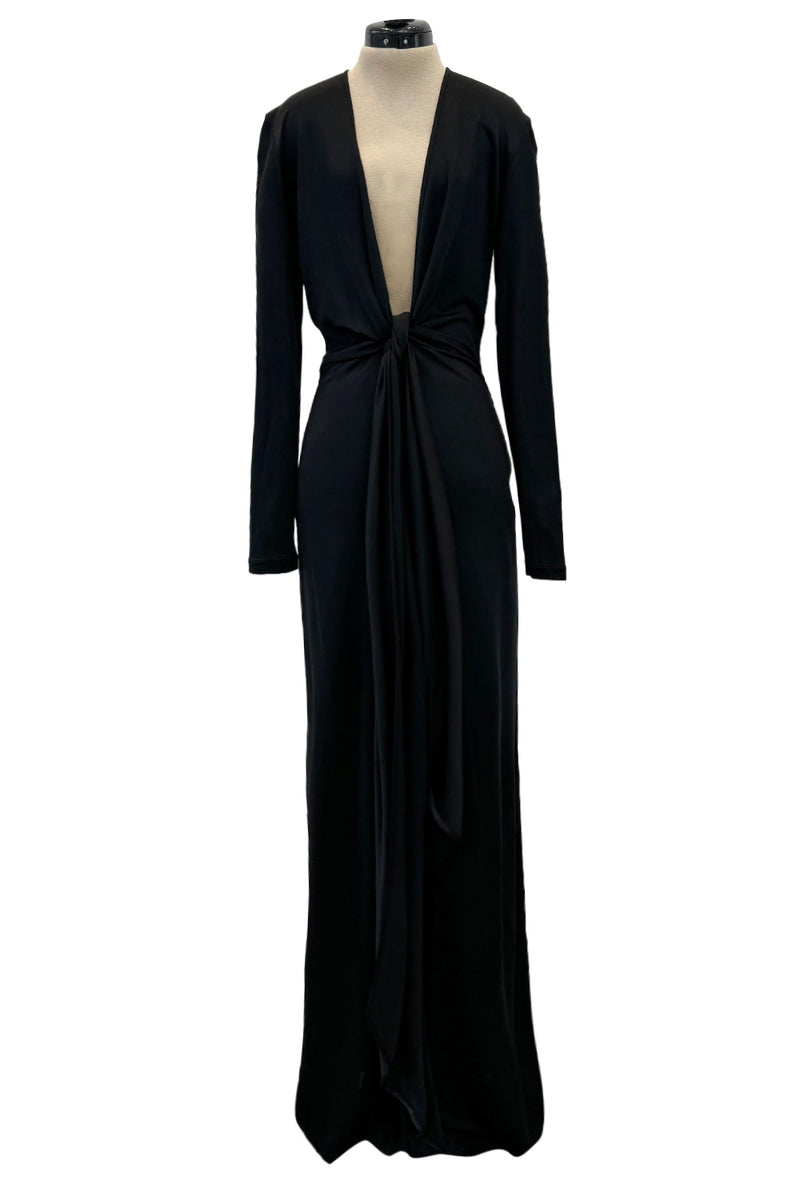 Spring 2018 Givenchy by Clare Wright Keller Long Tie Black Front Plunge Jersey Dress