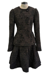 Extraordinary Rare Fall 2016 Dolce & Gabbana Alta Moda Couture Gold Tweed & Lace Covered Jacket & Skirt Suit Set