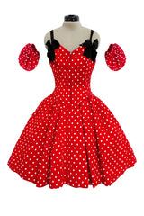 Spring 1988 Christian Lacroix Demi-Couture Runway Red Polkadot Dress w Detachable Sleeves