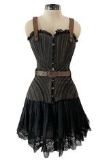 Exceptional Fall 2002 Alexander McQueen Runway Look 44 Corset Mini Dress w Leather Details