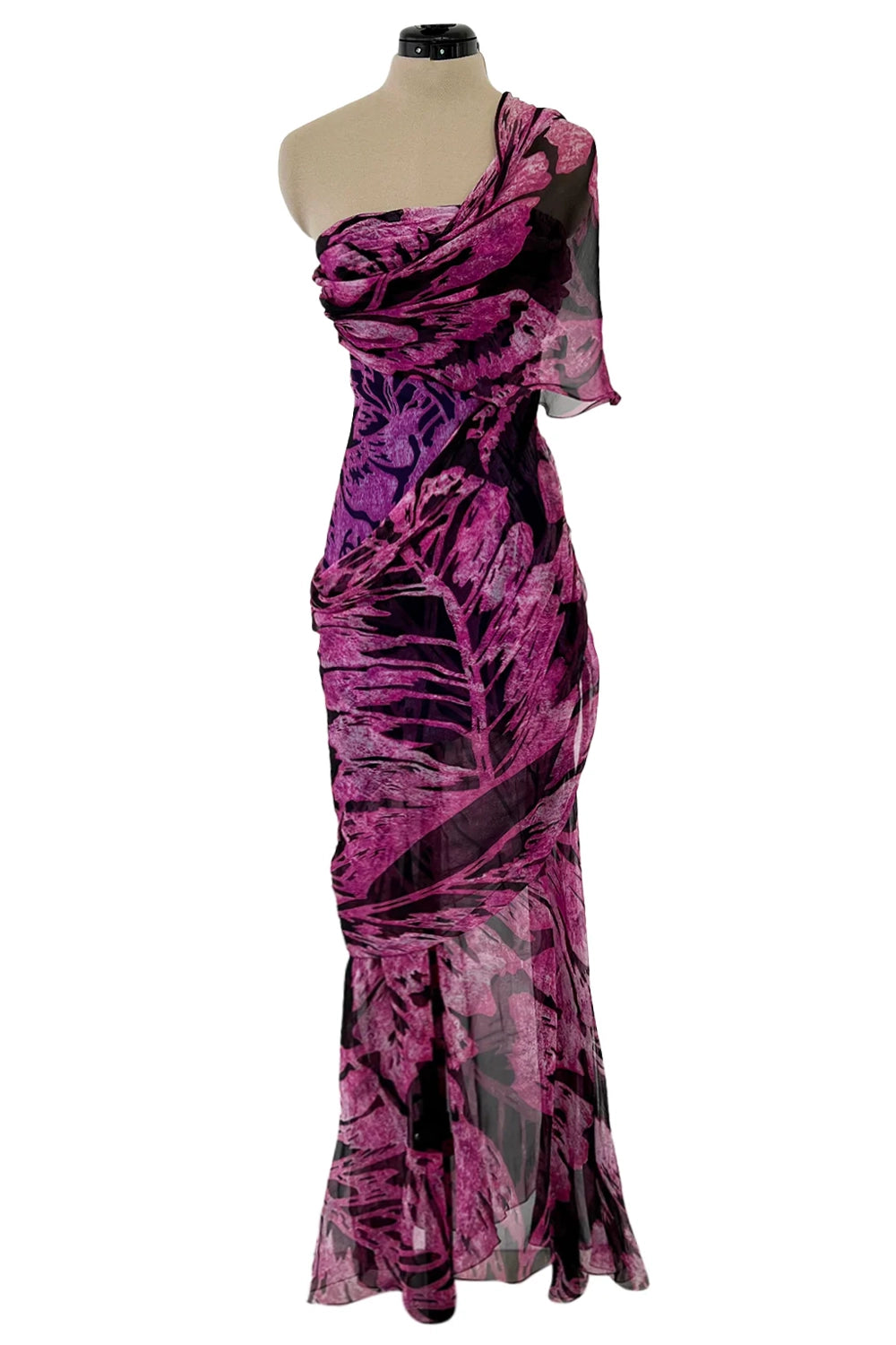 open lace back dress Fall 2000 Chanel by Karl Lagerfeld Runway One Shoulder Silk Chiffon Dr –  Shrimpton Couture