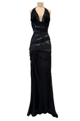 Versace Fall 2006 Black Silk & Sequin Plunge Dress - 14-14.5" W