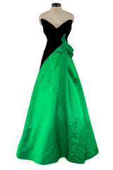 Fall 1987 Arnold Scaasi Black Strapess Velvet & Green Full Skirt Silk Dress
