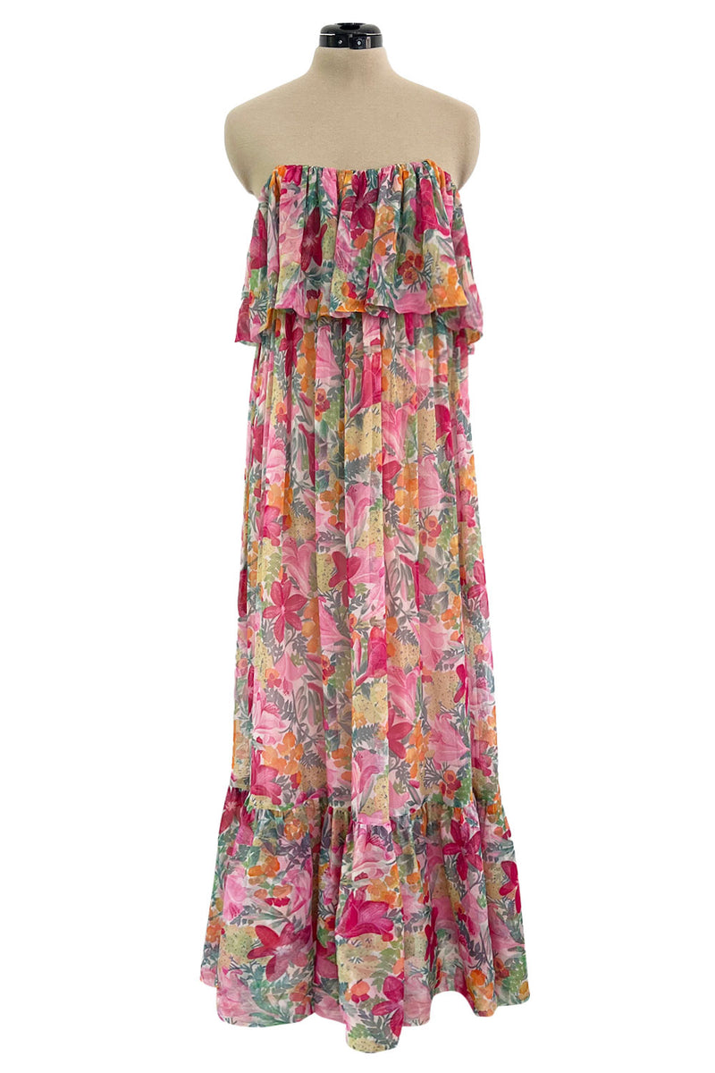 Important Spring 1978 Christian Dior by Marc Bohan Prettiest Pink Floral Silk Chiffon Strapless Dress