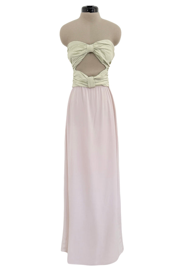 Phenomenal Spring 1991 Original Valentino Runway Pale Pink & Pastel Green Strapless Cut Out Dress