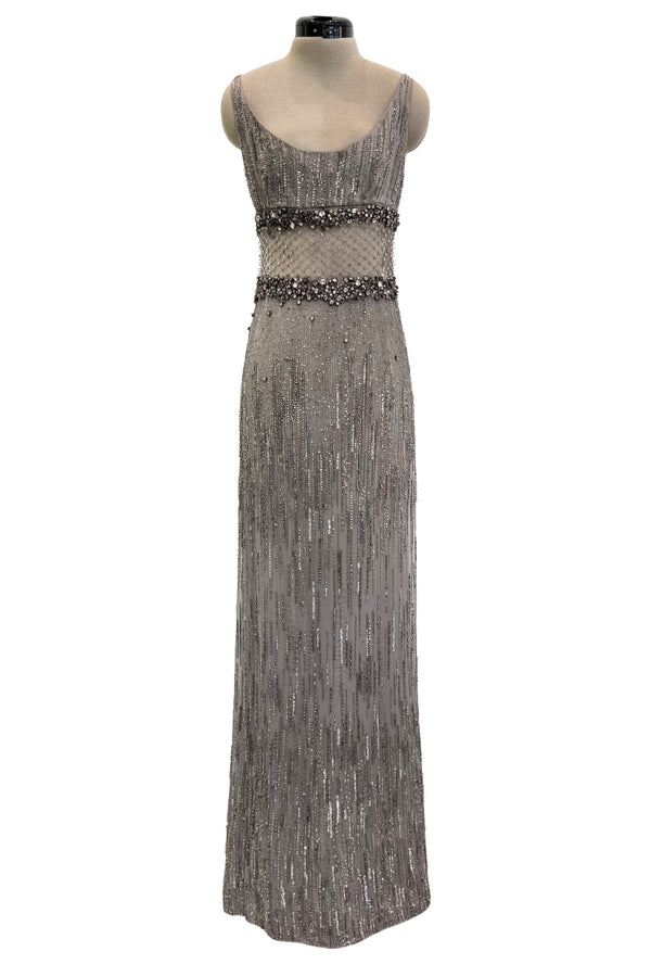 VALENTINO ROMA シルク100% ノースリーブ ドレス 2000s Valentino Roma Off White Super Model Long Dress w Bead