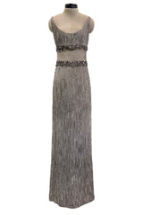 2010s Valentino by Pierpaolo Piccioli & Maria Grazia Chiuri Sequin & Rhinestone Embellished Deep Silver Silk Dress