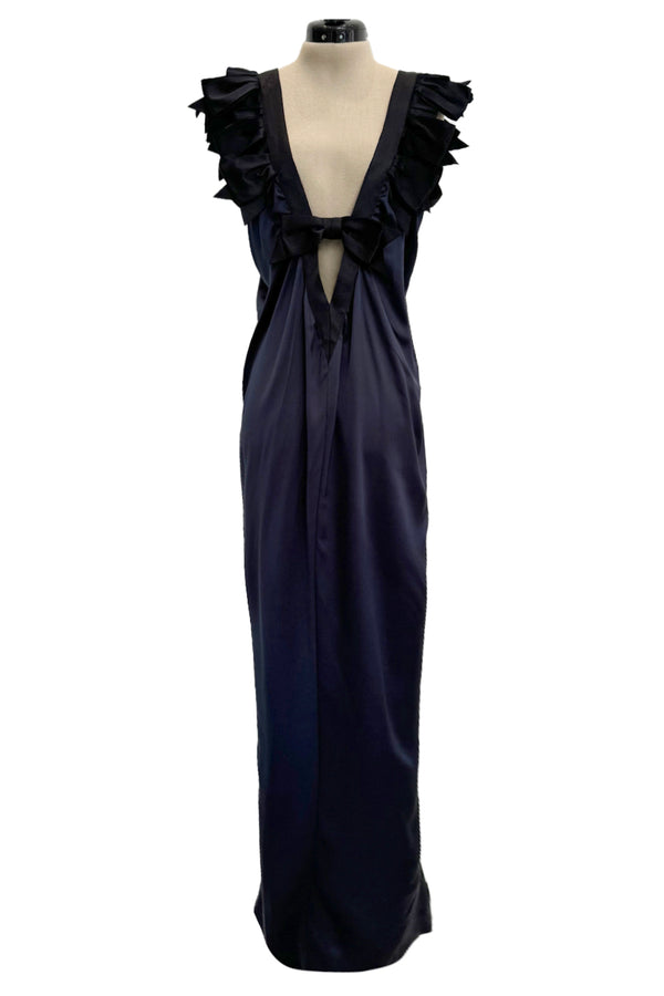 Exceptional Cruise 2009 Chanel by Karl Lagerfeld Blue Silk Deep Front Plunge Dress