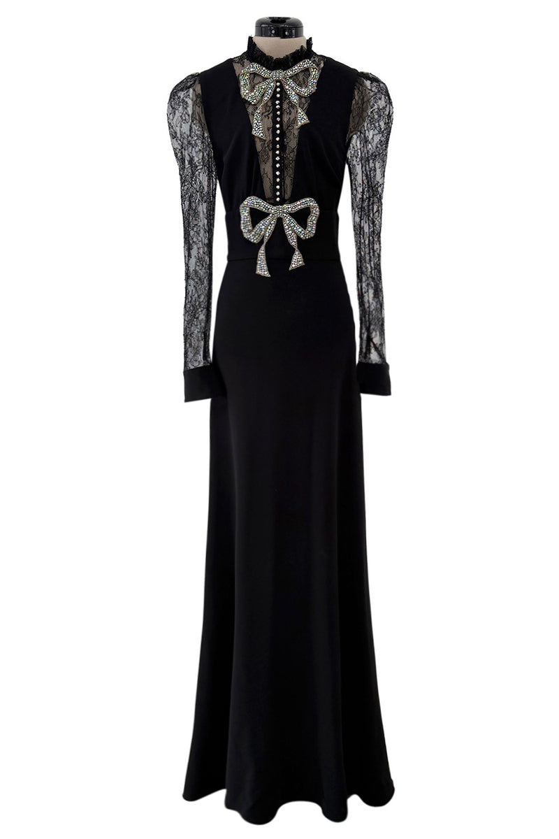 gucci evening dresses Prettiest 2017 by Alessandro Michele Black Dress w Lace Sleeves – Shrimpton Couture Size:54 dry clean group_size:petite:petite-size-puff-sleeve-tassel-dress-1L51300P-cream Iisla & Bird long
