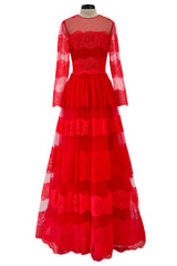 Spring 2018 Valentino by Pierpaolo Piccioli Red Chantilly Lace & Net Dress