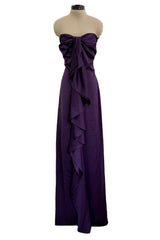 2010s Valentino Roma Strapless Purple Jersey Dress w Built in Corset & Extended Front Ruffles