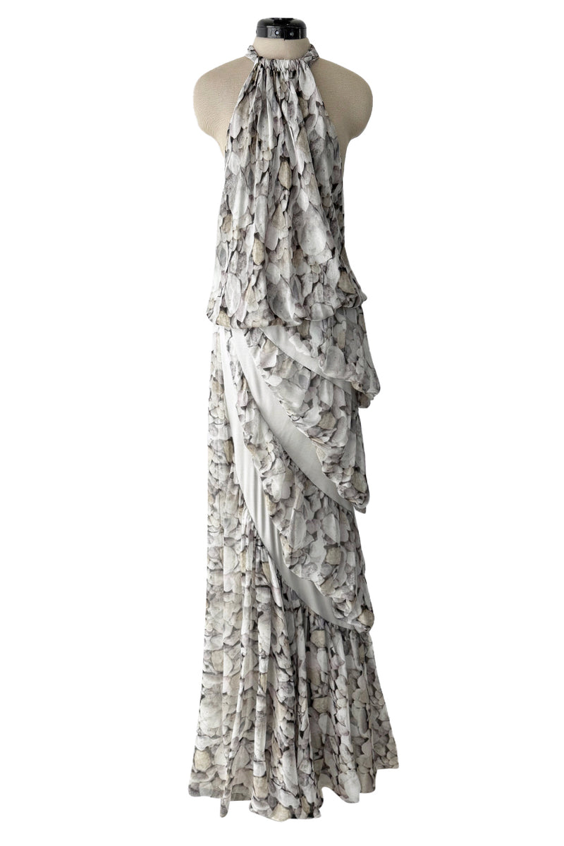 Dreamy Fall 2008 Ungaro by Esteban Cortazar Runway Look 18 Printed Chiffon Backless Halter Dress