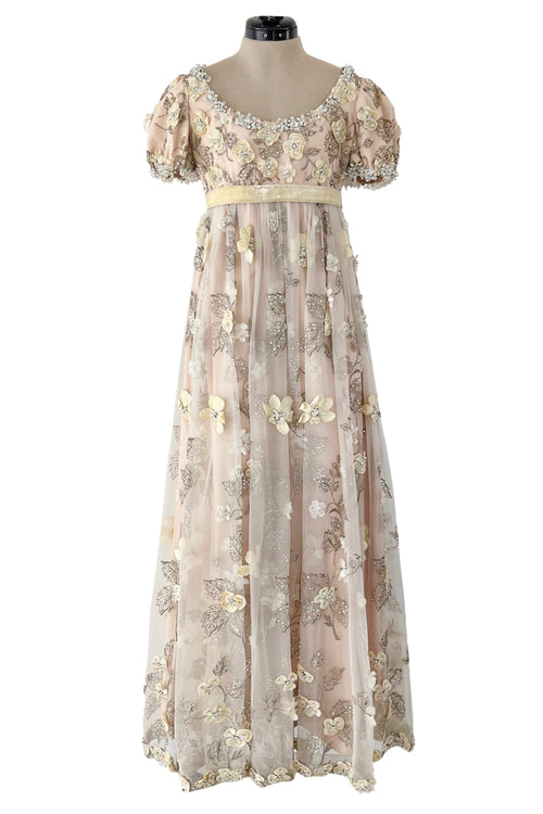 Outstanding 1967 George Halley Couture Heavily Embroidered, Rhinestone & Applique Soft Pink Dress