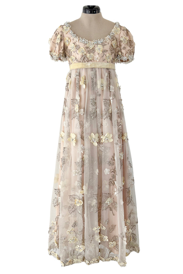 Outstanding 1967 George Halley Couture Heavily Embroidered, Rhinestone & Applique Soft Pink Dress