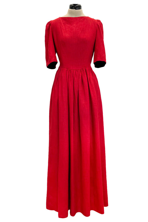 Numbered Spring 1984 Lanvin by Jules-Francois Crahay Runway Red Lined Dress w Open Bow Back