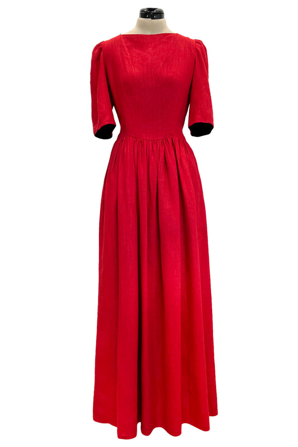 Numbered Spring 1984 Lanvin by Jules-Francois Crahay Runway Red Lined Dress w Open Bow Back