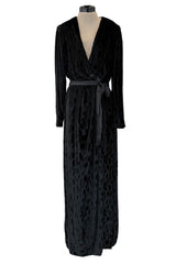 Fall 1985 Hubery de Givenchy Haute Couture Runway Plunge Black Silk Velvet Leopard Dress
