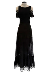 Chic Cruise 2007 Chanel by Karl Lagerfeld Black Knit & Lace Detailed Dress w Little Attached Mini Sleeves