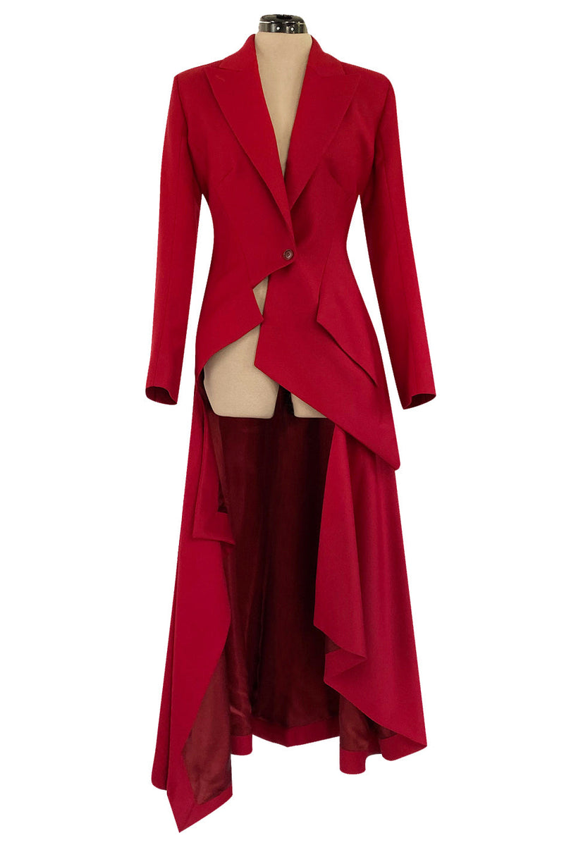 Important Fall 1999 Alexander McQueen 'The Overlook' Immaculately Tailored Deep Red Fantail Coat