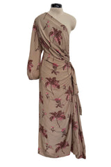 Resort 2008 Prada by Miuccia Prada Look 5 One Shoulder Floral Printed Silk Dress w Low Side Plunge