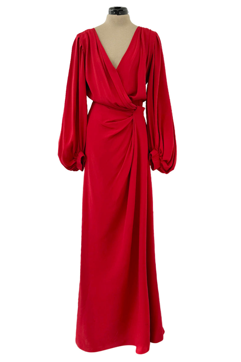 Gorgeous Spring 1990 Yves Saint Laurent Runway Red Silk Crepe Wrap Dress