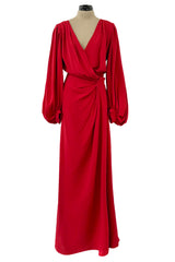 Gorgeous Spring 1990 Yves Saint Laurent Runway Red Silk Crepe Wrap Dress