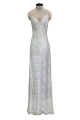 Fantastic 1970s Christian Dior Marc Bohan Silver Sequin Silk Chiffon Dress w Baby Blue Lining