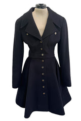 Amazing Fall 1994 Chanel by Karl Lagerfeld Runway Look 20 Deep Blue Black Cashmere Flare Jacket